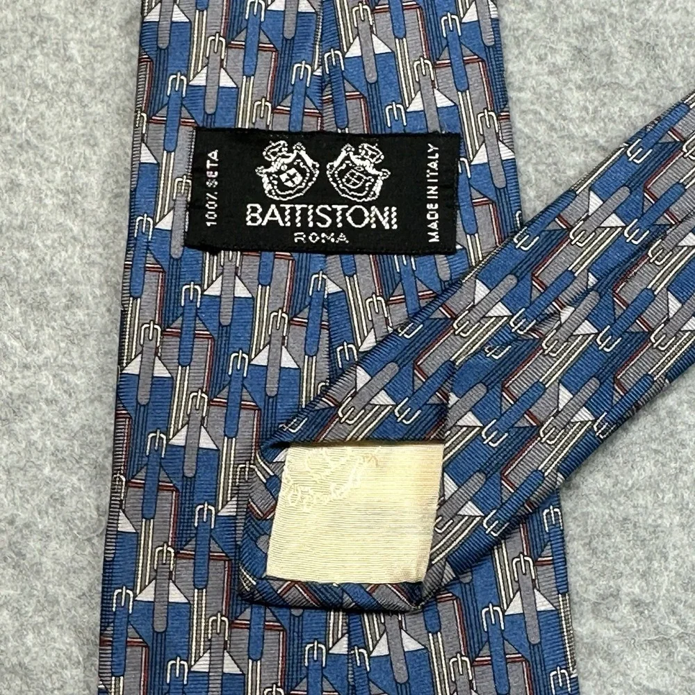 Battistoni Roma Silk Tie Italy Vintage Blue Geometric Designer Necktie 55x3.75in